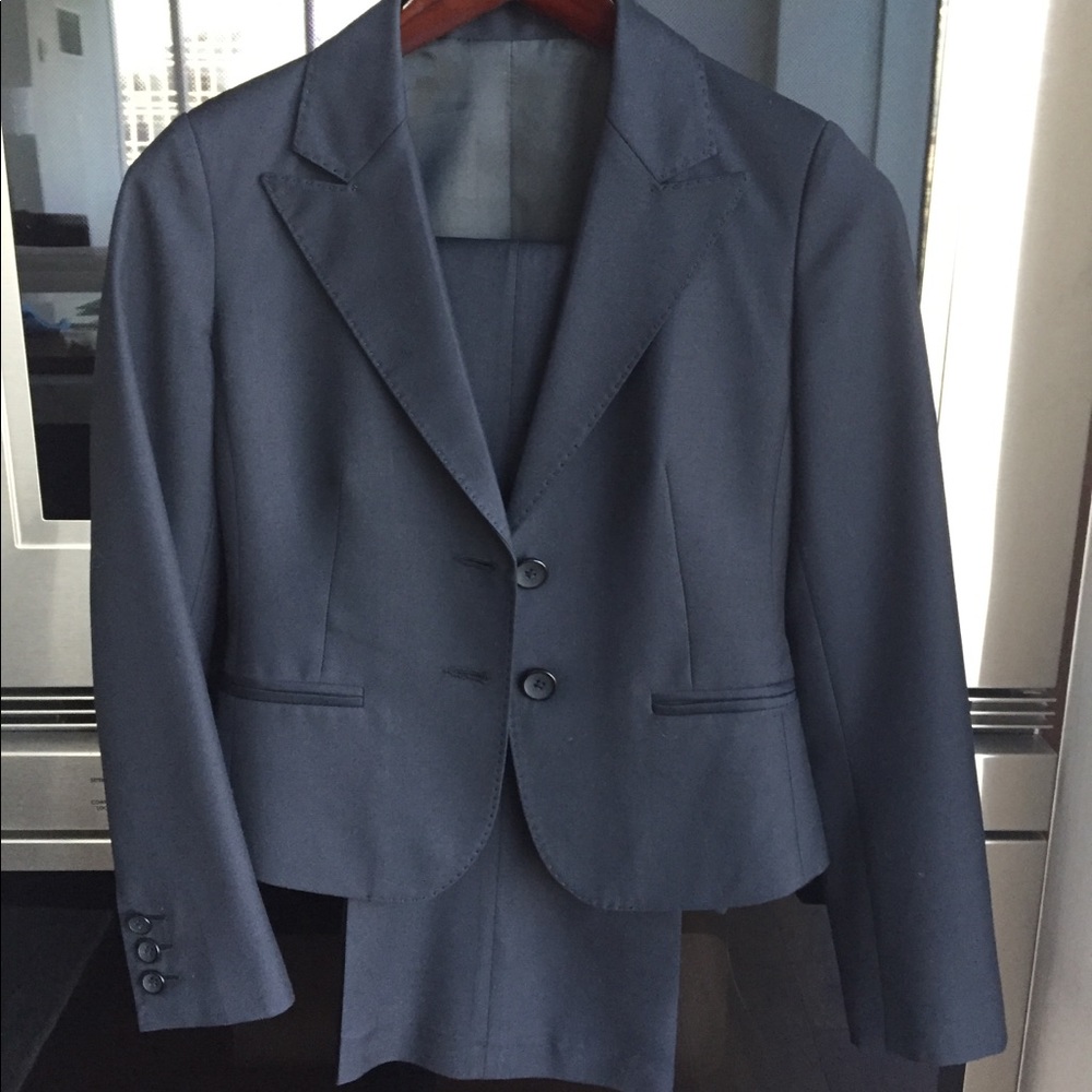 Navy wool custom made pant suit P00